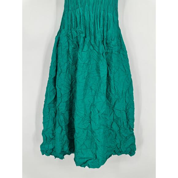 Alquema Smash Pocket Midi Dress Satin Crinkle Crew Neck Sleeveless, Green - Picture 3 of 11
